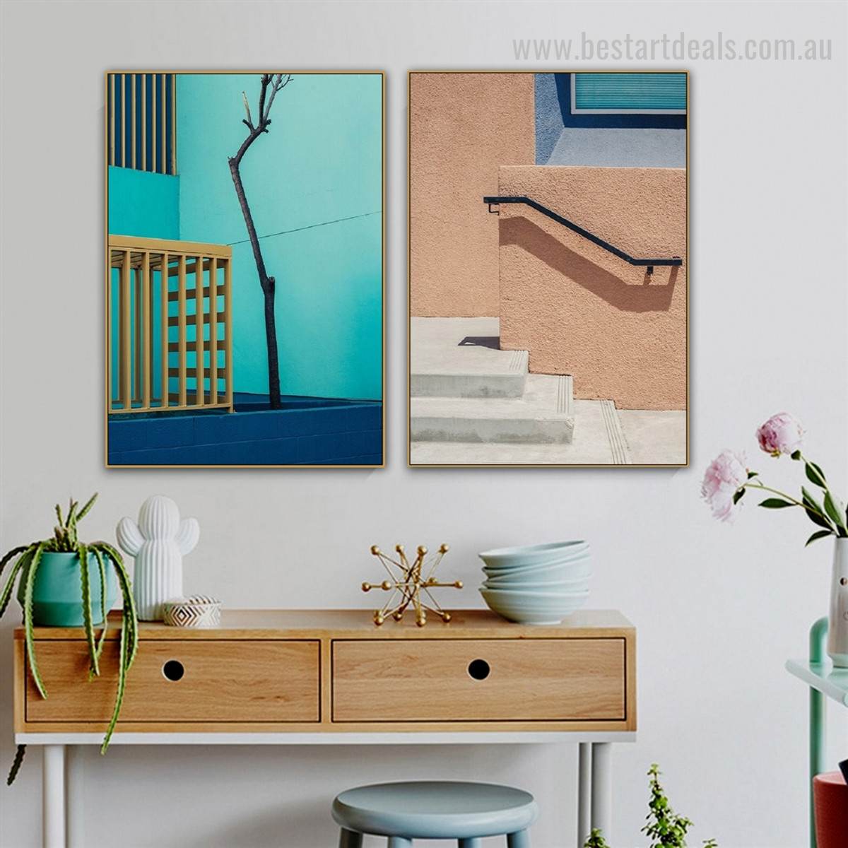 Flecked Facade Abstract Architecture Framed Painting Delineation Canvas Print for Room Wall Furnishing