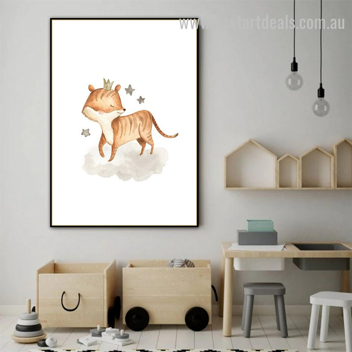 Crown Tiger Animal Abstract Modern Framed Artwork Photo Canvas Print for Room Wall Onlay
