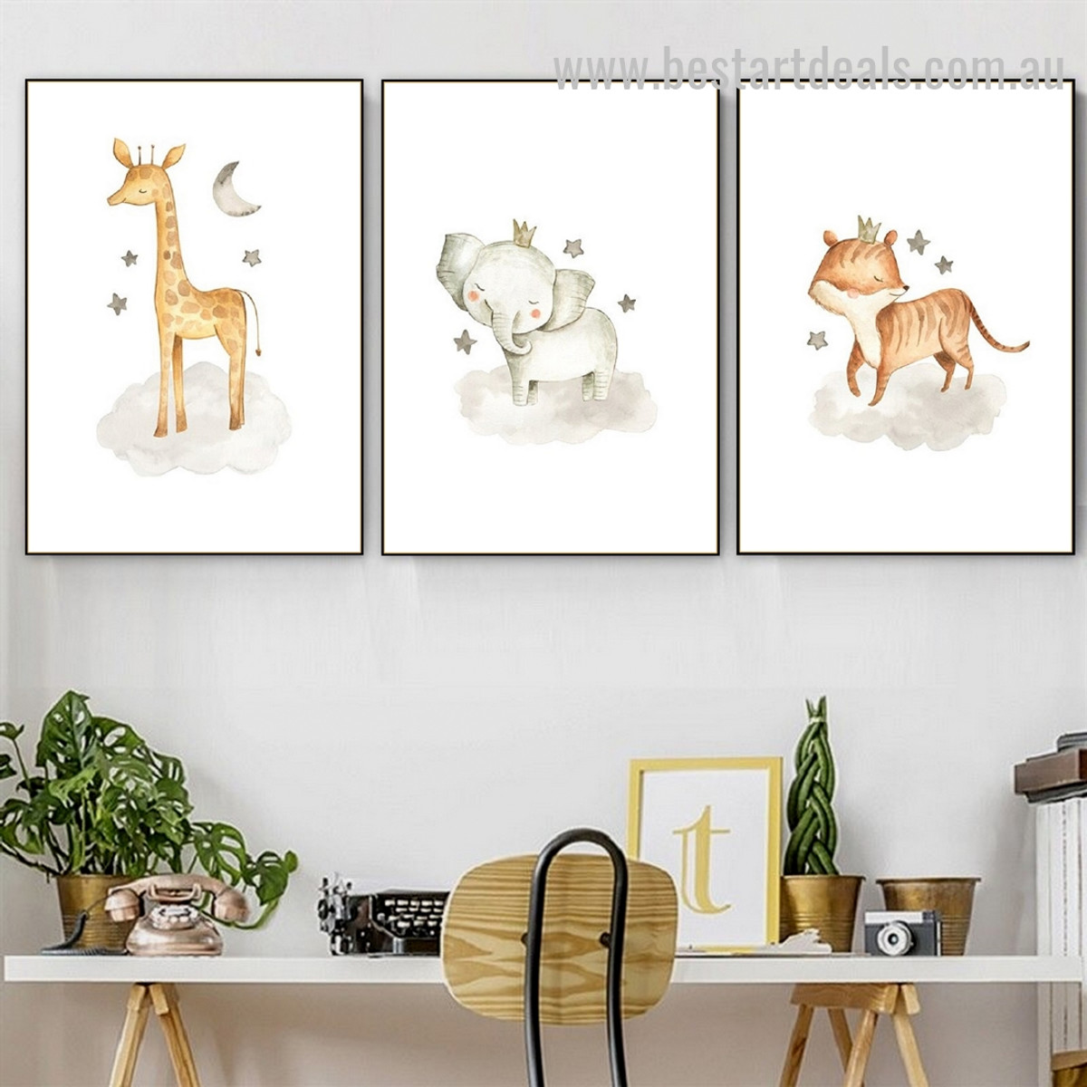 Three Burlesques Animal Abstract Modern Framed Painting Photo Canvas Print for Room Wall Adornment