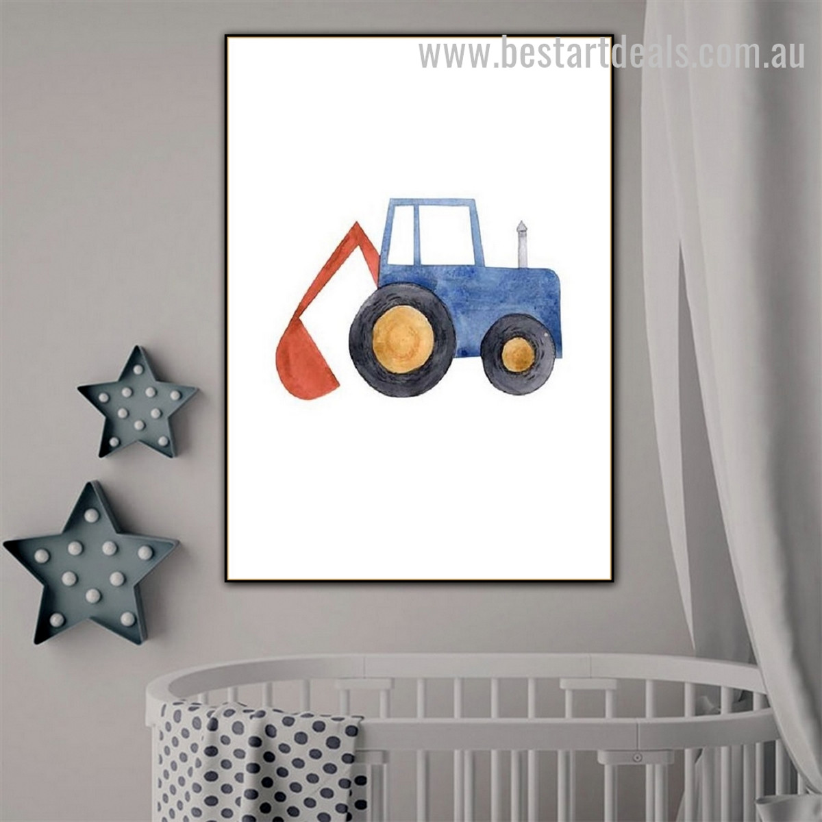 Cute Machine Kids Watercolor Framed Painting Pic Canvas Print for Room Wall Ornament