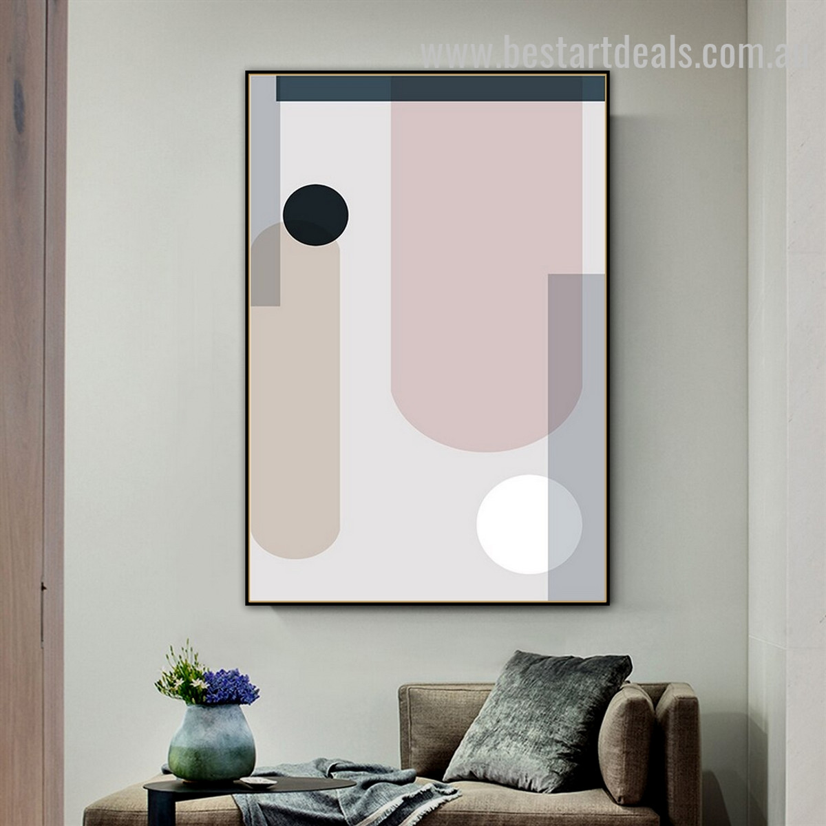 Black Circle Abstract Minimalist Scandinavian Framed Artwork Portrait Canvas Print for Room Wall Flourish