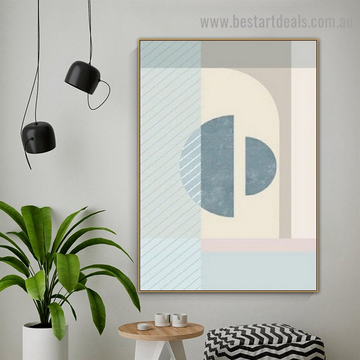 Semicircles Abstract Minimalist Scandinavian Framed Painting Portrait Canvas Print for Room Wall Ornament