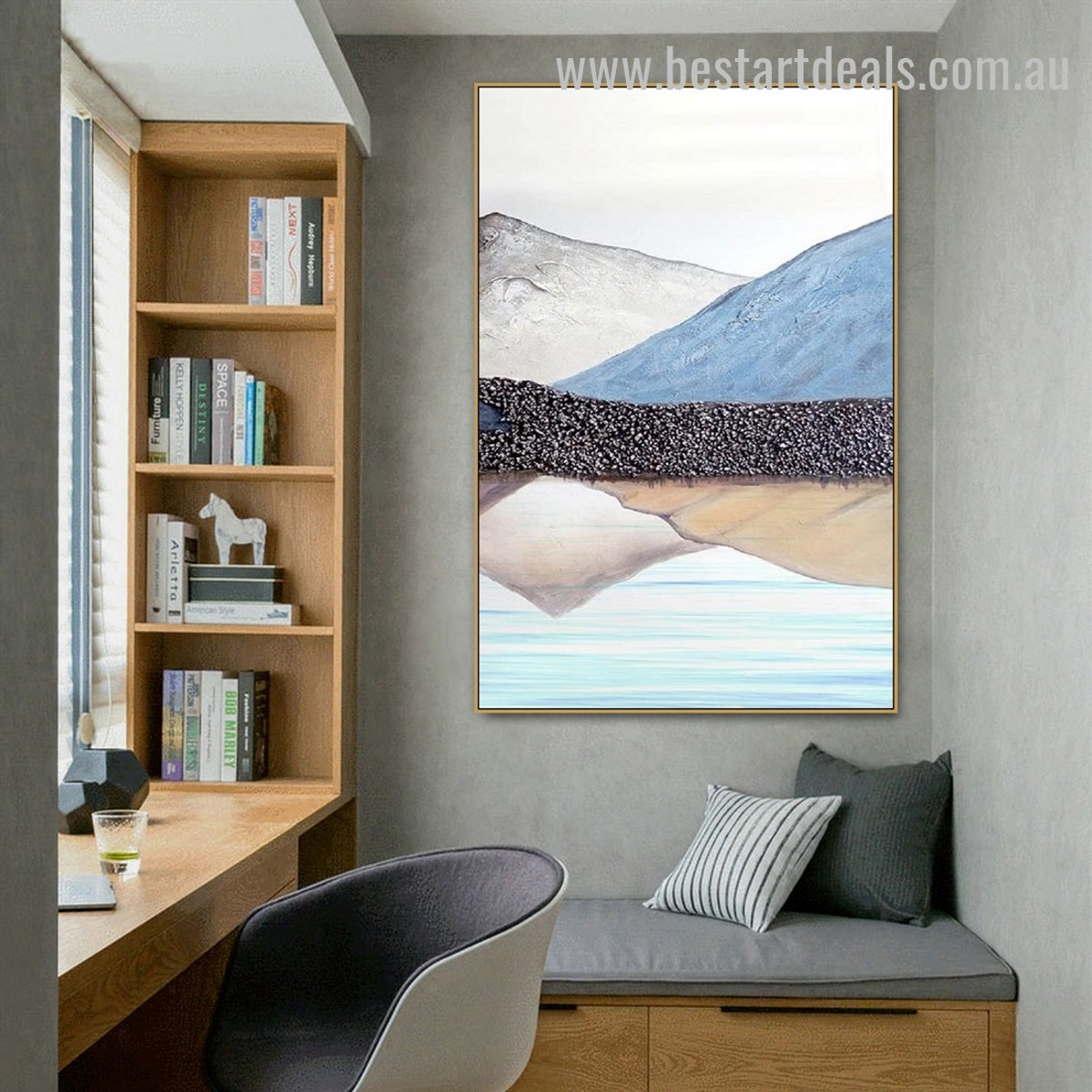 Blue Hill Abstract Nature Landscape Nordic Framed Painting Photo Canvas Print for Room Wall Flourish