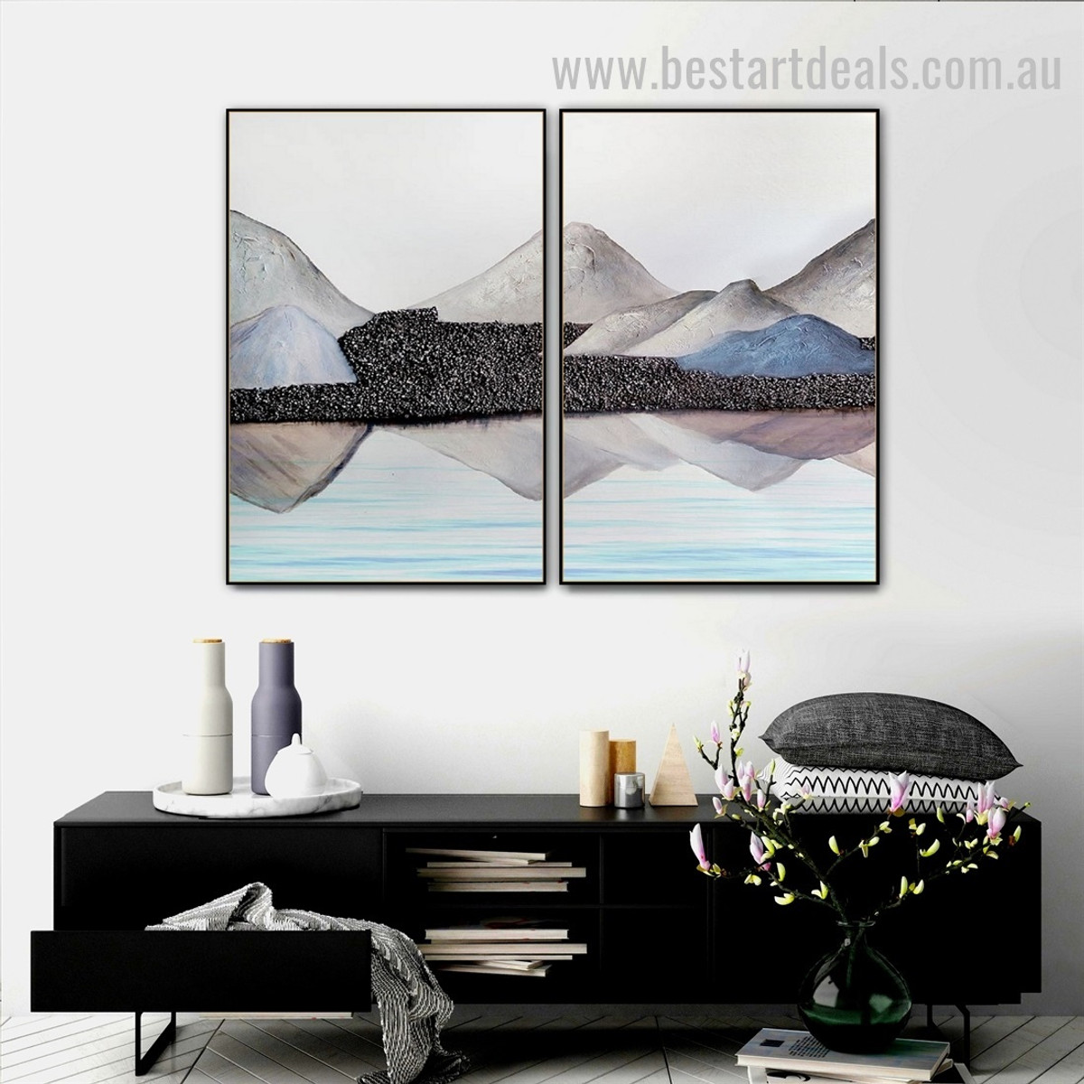 Seamount Abstract Landscape Watercolor Nordic Framed Painting Photo Canvas Print for Room Wall Garnish