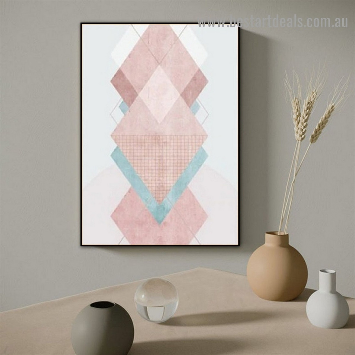 Geometric Triangle Abstract Modern Framed Artwork Portrait Canvas Print for Room Wall Décor