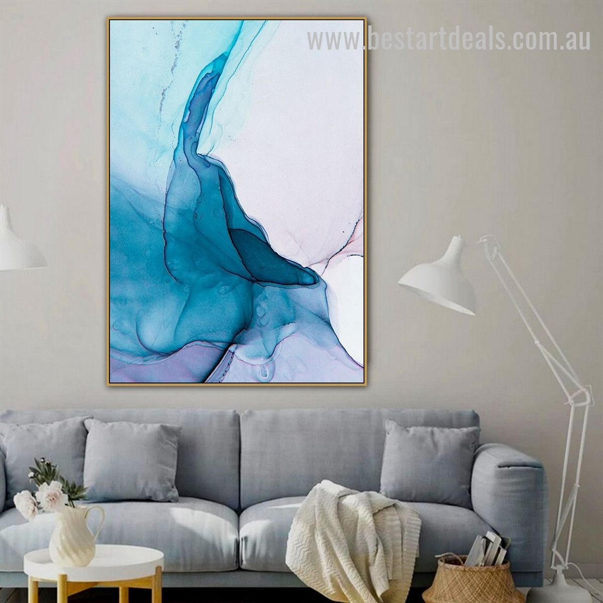 Fluid Marble Texture Abstract Watercolor Nordic Framed Painting Image Canvas Print for Room Wall Onlay