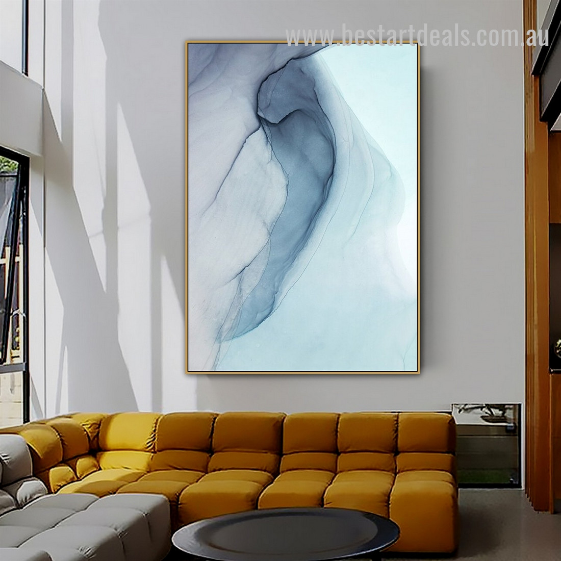 Blue Strifes Abstract Watercolor Nordic Framed Artwork Picture Canvas Print for Room Wall Arrangement