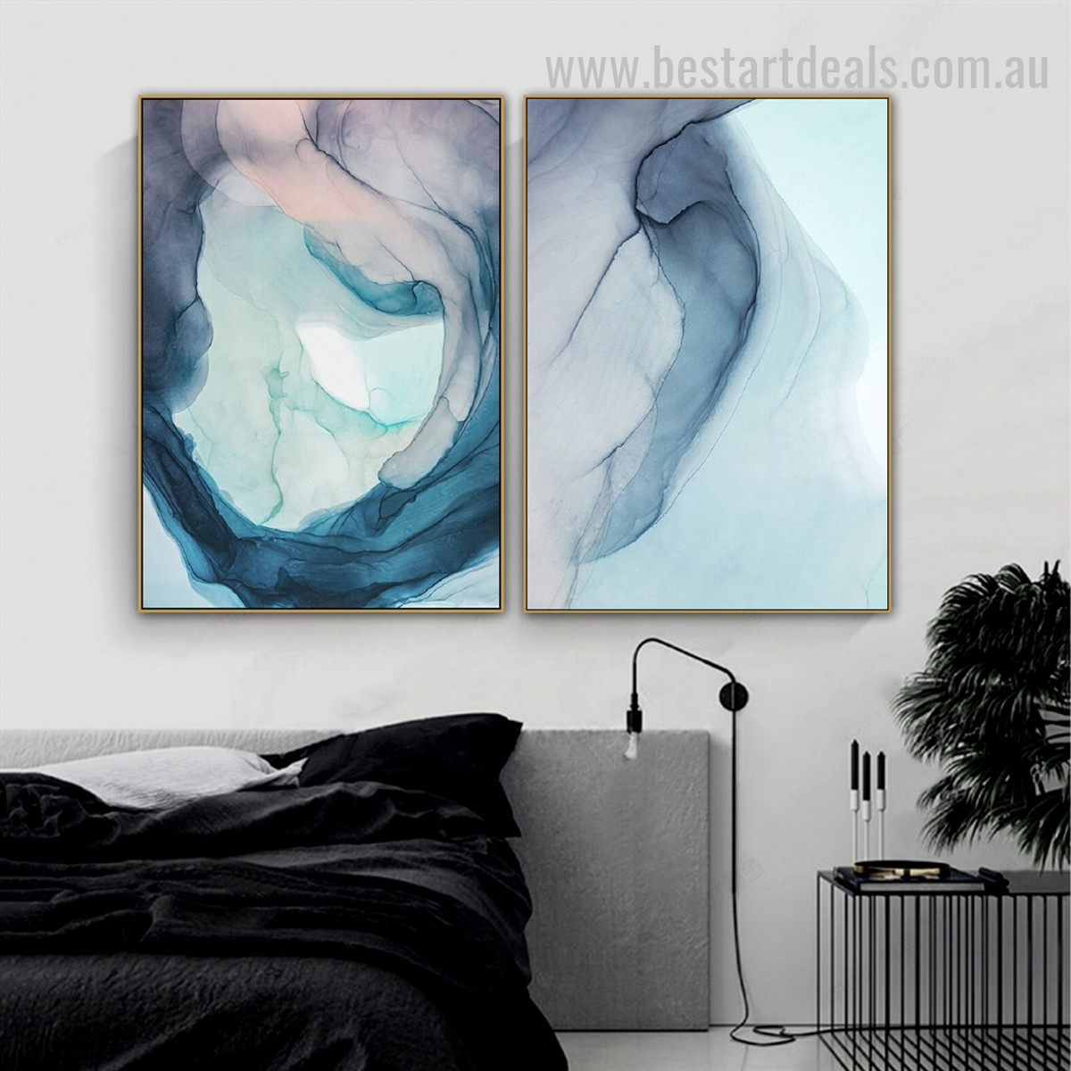 Ocean Marble Abstract Watercolor Nordic Framed Painting Pic Canvas Print for Room Wall Decoration