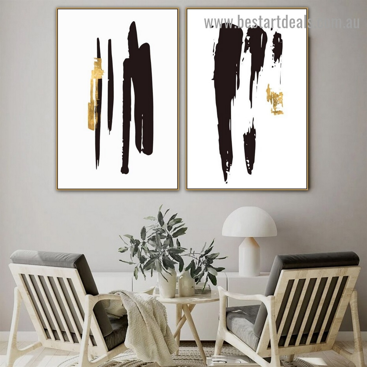 Black Golden Patterns Modern Abstract Artwork Portrait Canvas Print for Room Wall Decoration