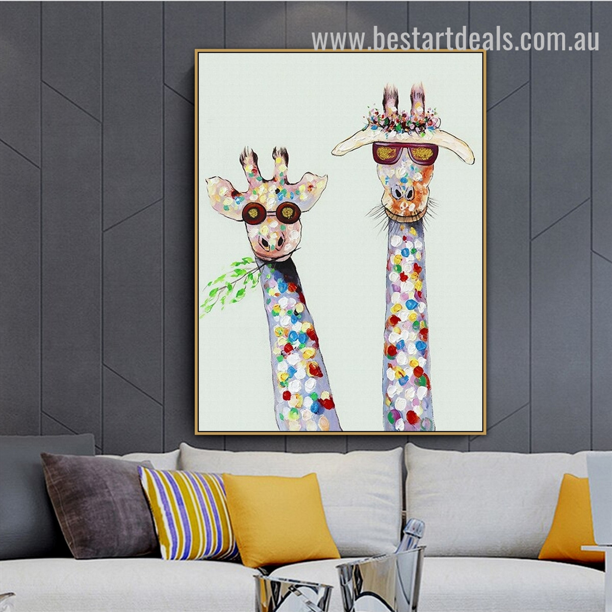 Funny Giraffes Abstract Animal Graffiti Smudge Portrait Canvas Print for Room Wall Décor