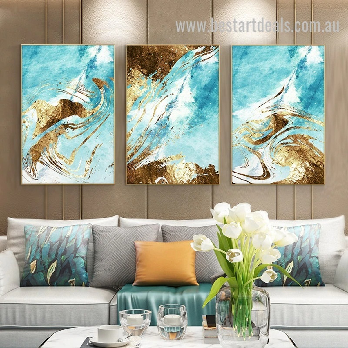 Ocean Gold Abstract Modern Artwork Photo Canvas Print for Room Wall Drape