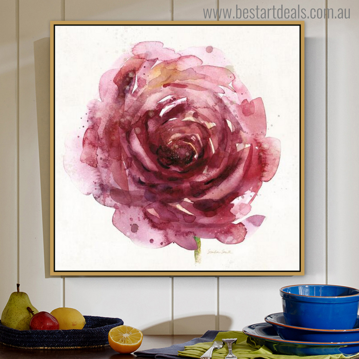 Garden Roses Abstract Modern Watercolor Floral Painting Print for Living Room Decoration 