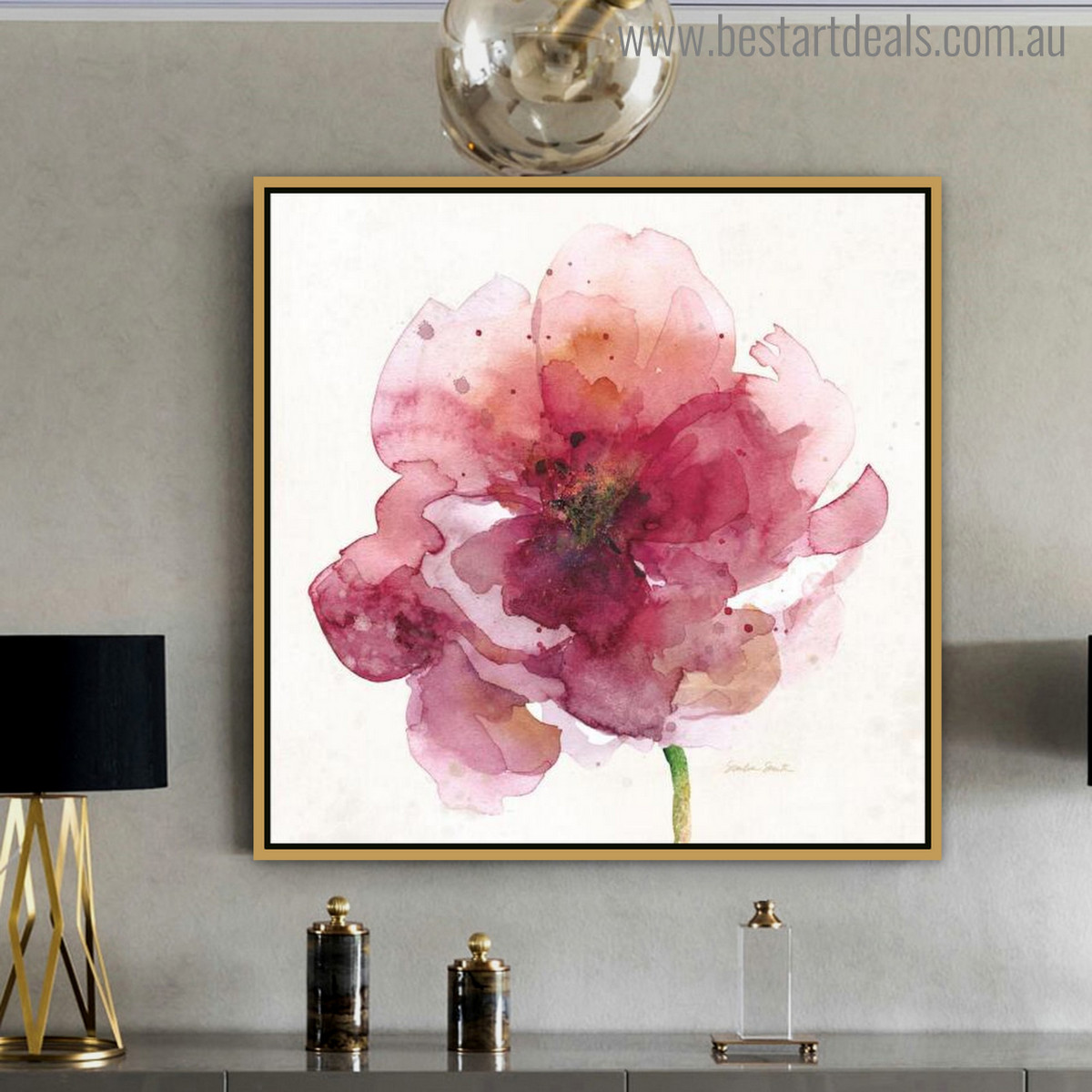 Red Poppy Abstract Watercolor Painting Print for Living Room Adornment