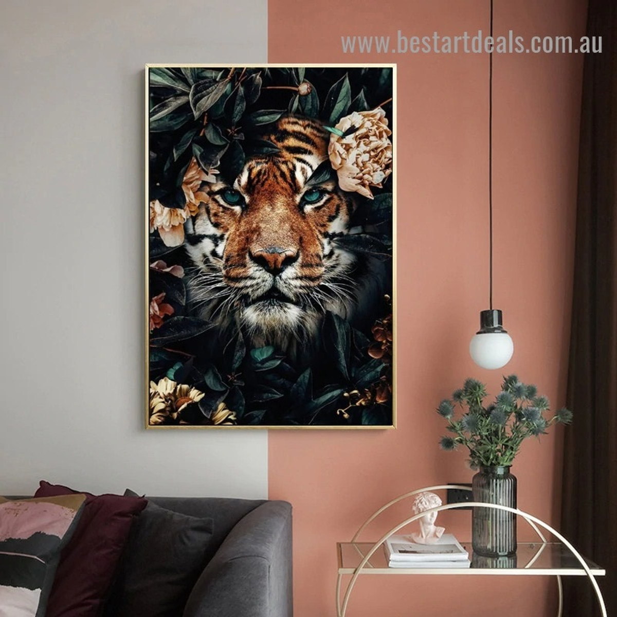 Tiger in Jungle Animal Modern Artwork Portrait Canvas Print for Room Wall Ornament