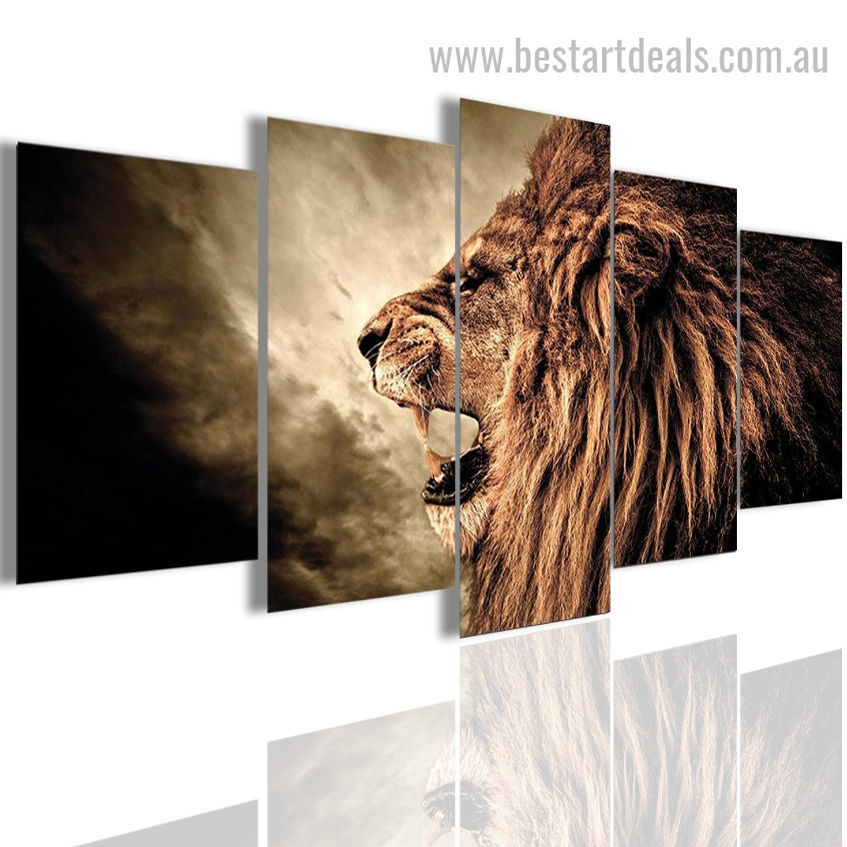 Growling Lion Animal Landscape Modern Painting Pic Canvas Print