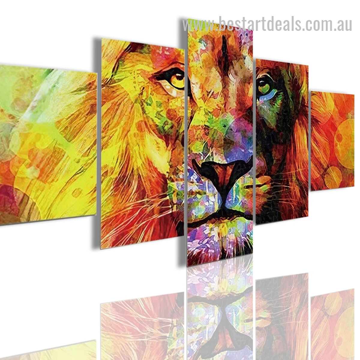 Glaring Colorful Lion Animal Modern Framed Smudge Image Canvas Print
