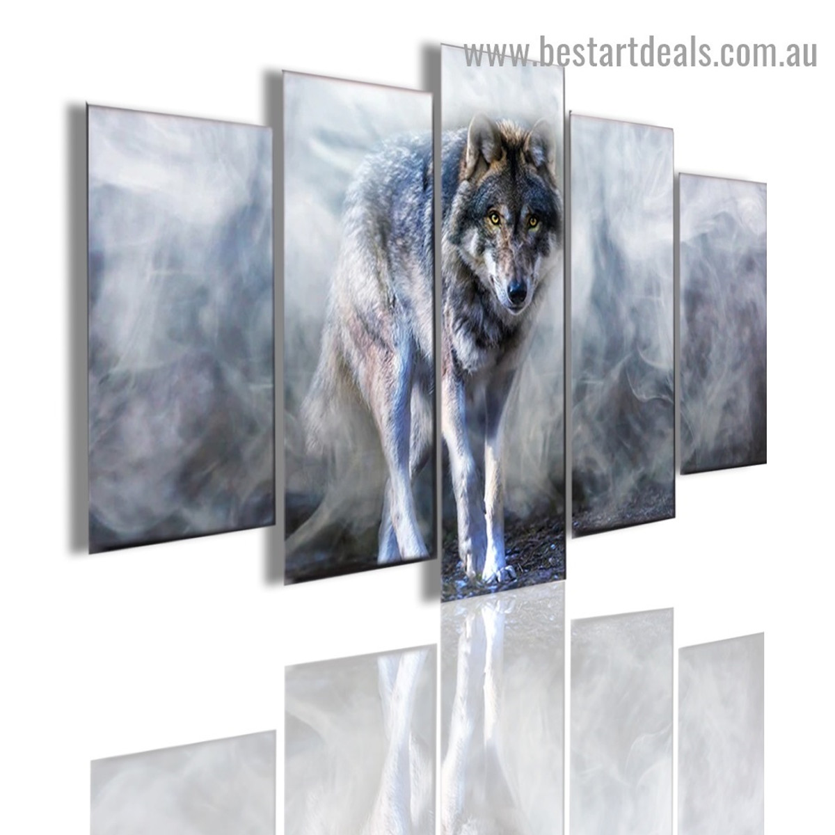 White Smoke Wolf Animal Modern Artwork Photo Canvas Print for Room Wall Ornament