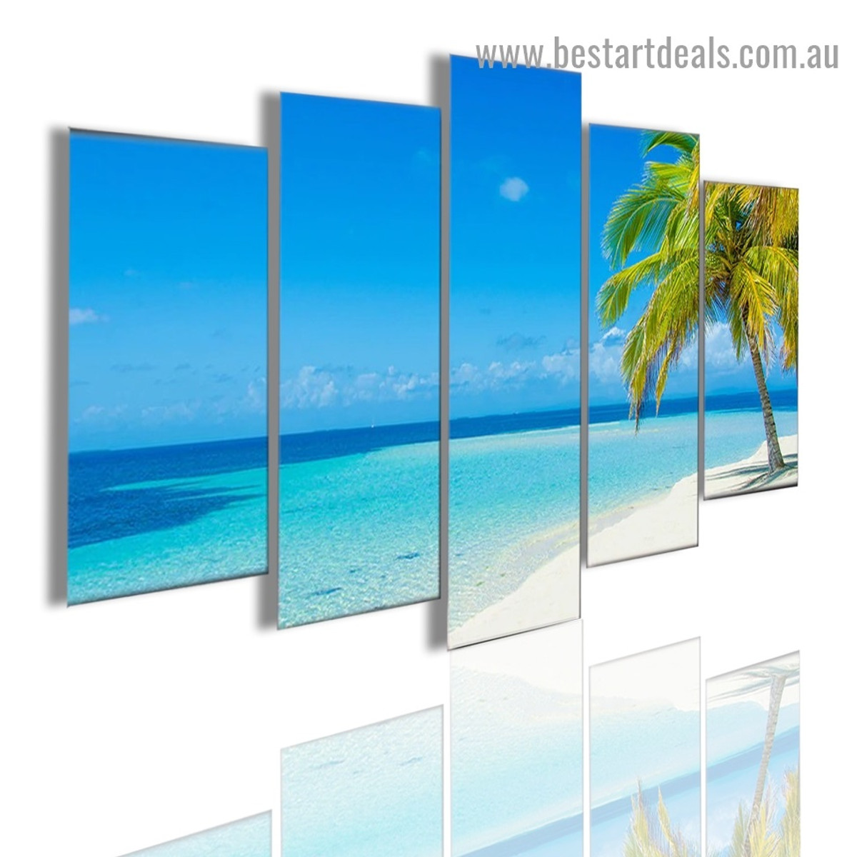 Blue Seascape Landscape Botanical Modern Artwork Portrait Canvas Print for Room Wall Adornment