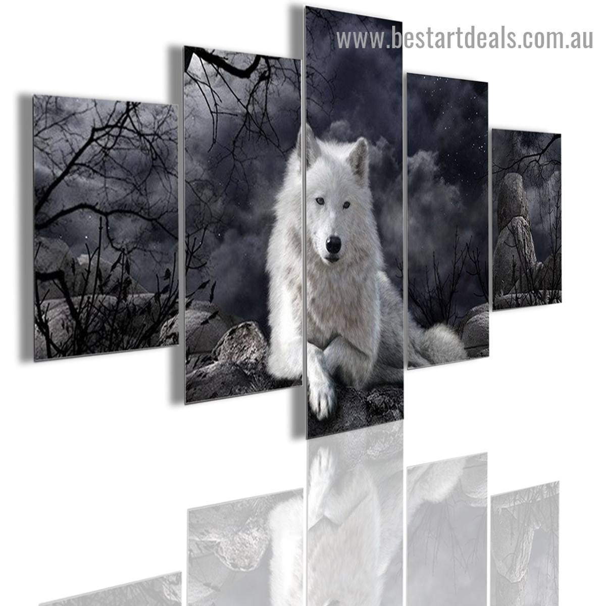 White Wolf Animal Modern Artwork Picture Canvas Print for Room Wall Adornment