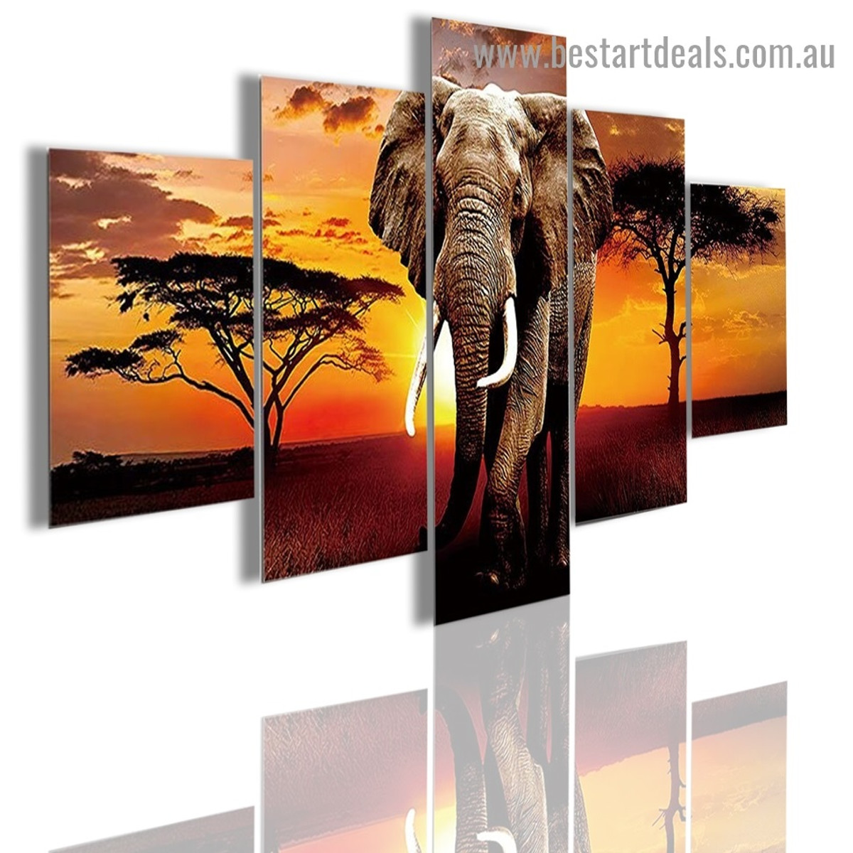 Sunset Elephant Animal Nature Modern Artwork Photo Canvas Print for Room Wall Decoration