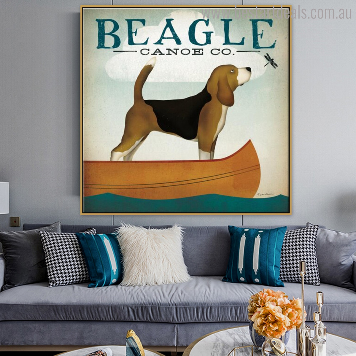 Beagle Animal Contemporary Typography Painting Canvas Print for Lounge Room Wall Garnish