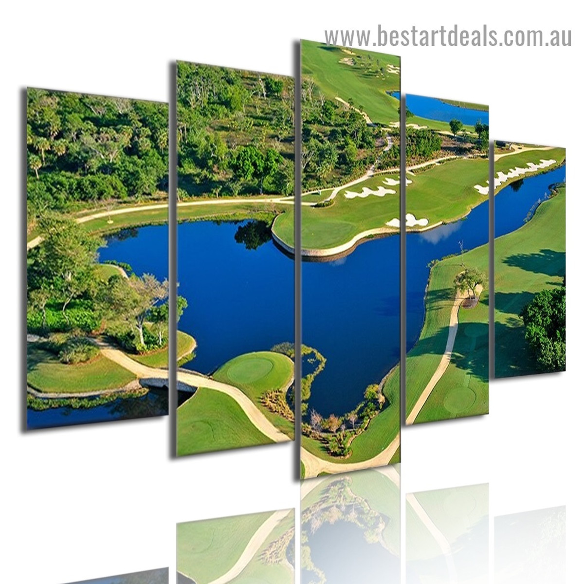 Golf Course Pool Landscape Botanical Modern Artwork Image Canvas Print for Room Wall Decoration