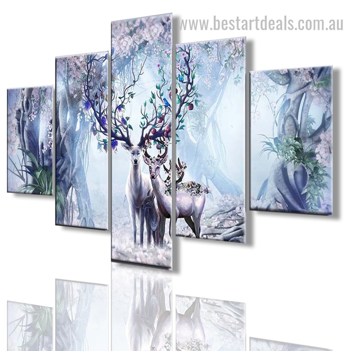 Cervus Nippon Animal Nature Modern Framed Smudge Photo Canvas Print