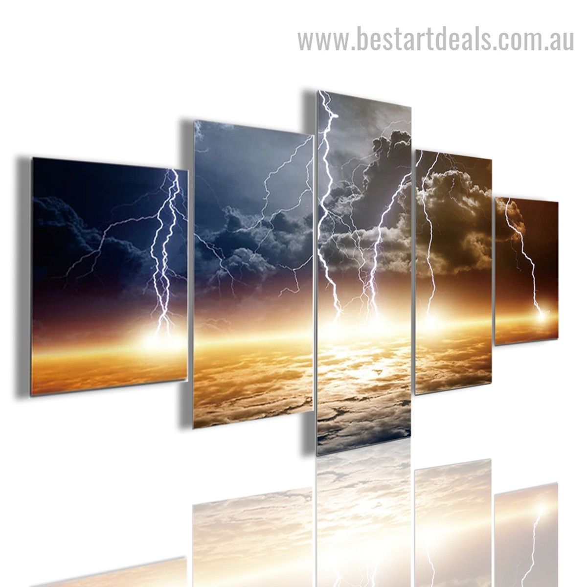 Sea Lightning Nature Landscape Modern Framed Painting Image Canvas Print
