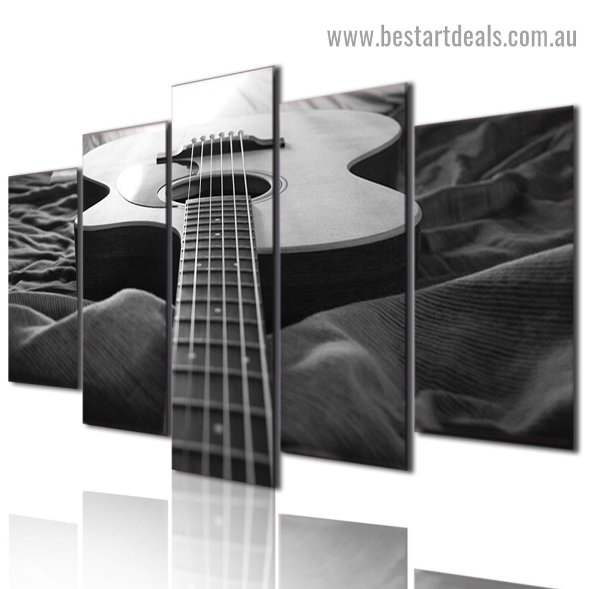 Monochrome Acoustic Guitar Music Modern Artwork Photo Canvas Print for Room Wall Ornament