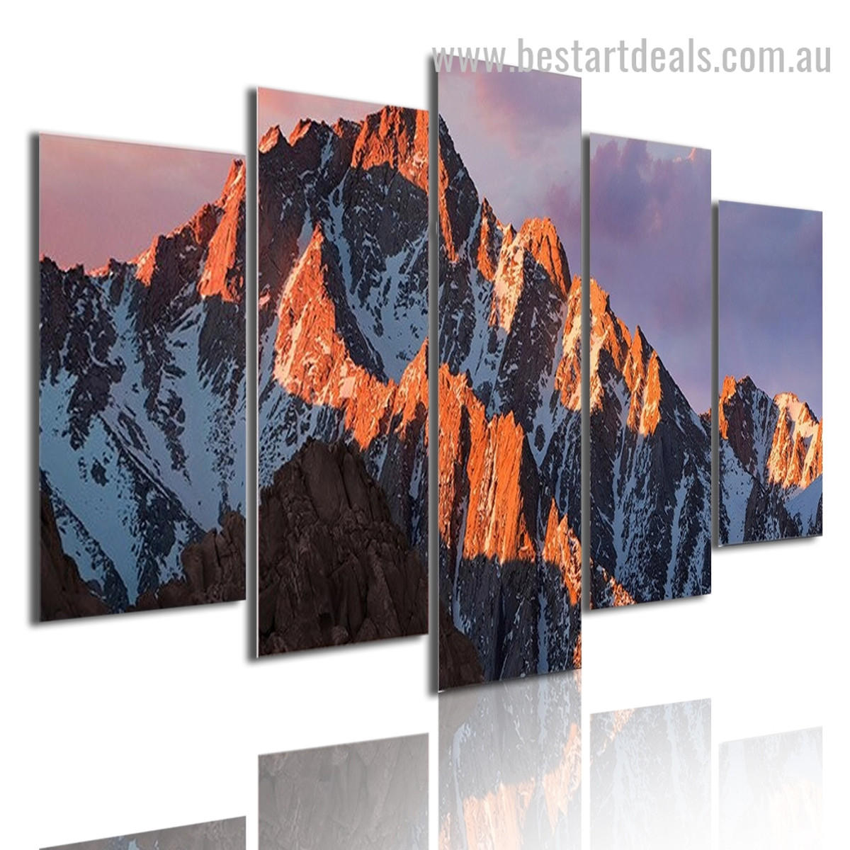 Snow Mountain Sunset Nature Landscape Modern Framed Painting Image Canvas Print