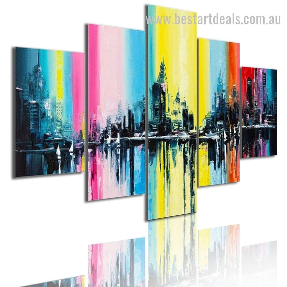 Colorful Skyline Abstract Cityscape Modern Framed Painting Photo Canvas Print