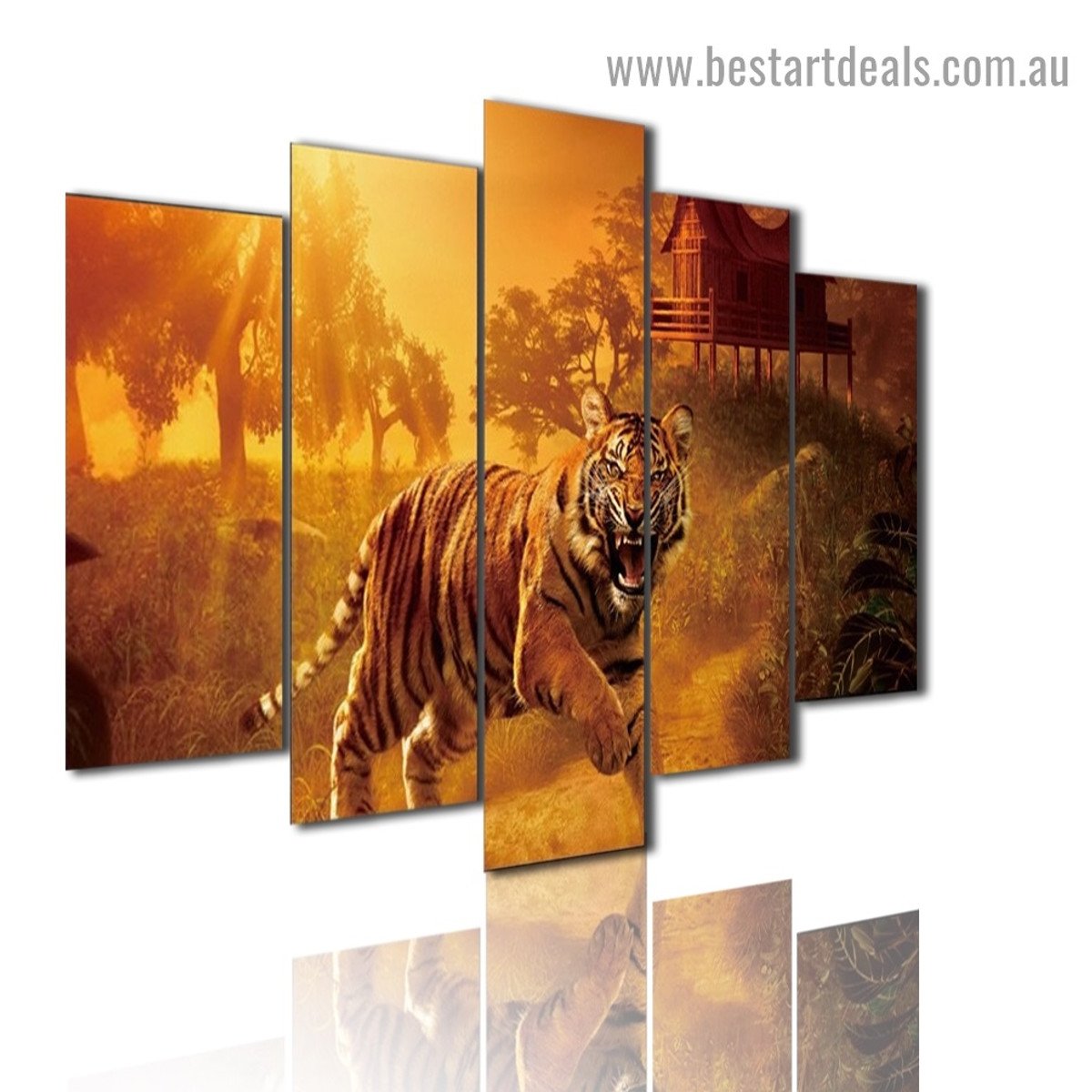 Scary Angry Tiger Animal Botanical Modern Artwork Picture Canvas Print for Room Wall Adornment