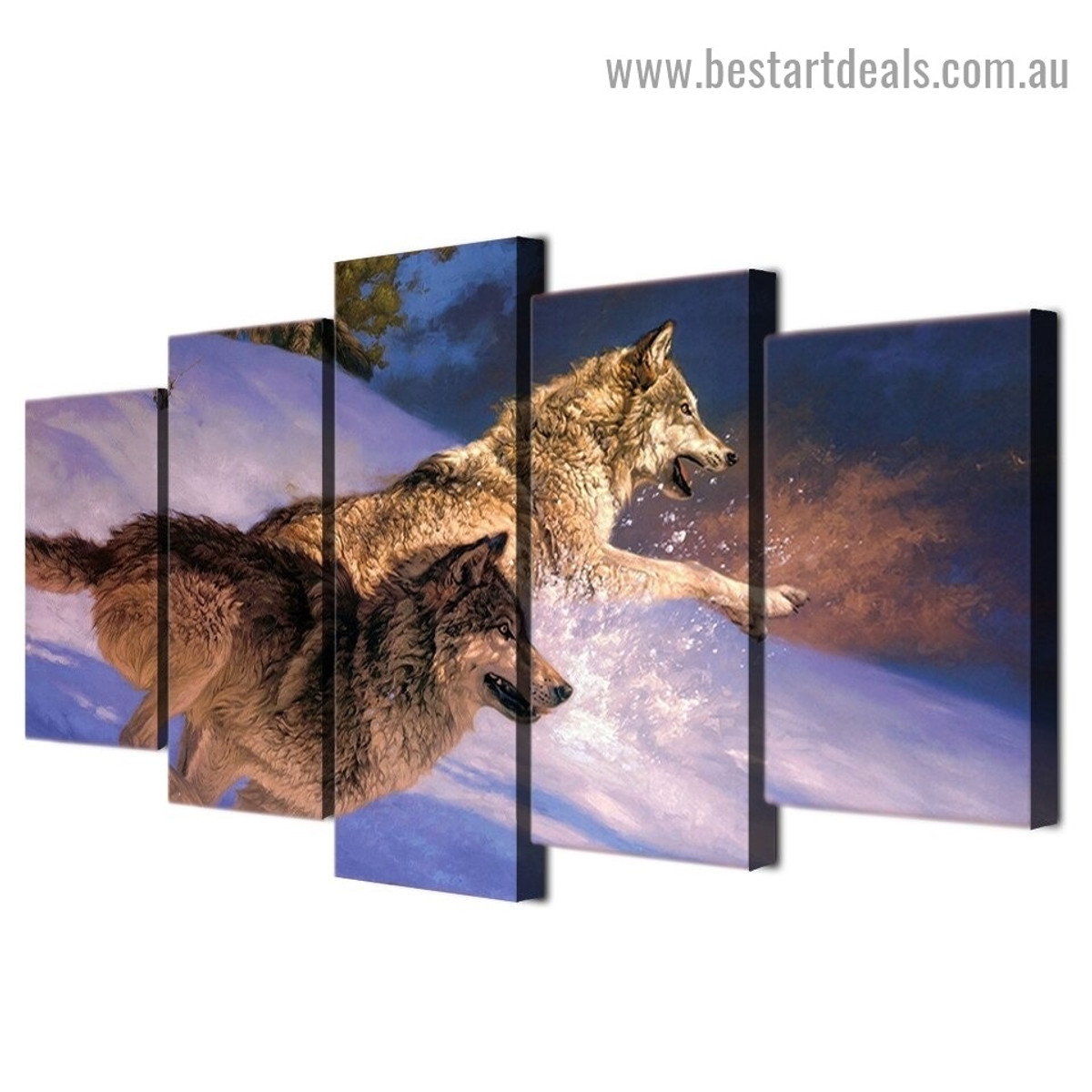 Two Running Wolves Animal Nature Landscape Modern Artwork Photo Canvas Print for Room Wall Garniture
