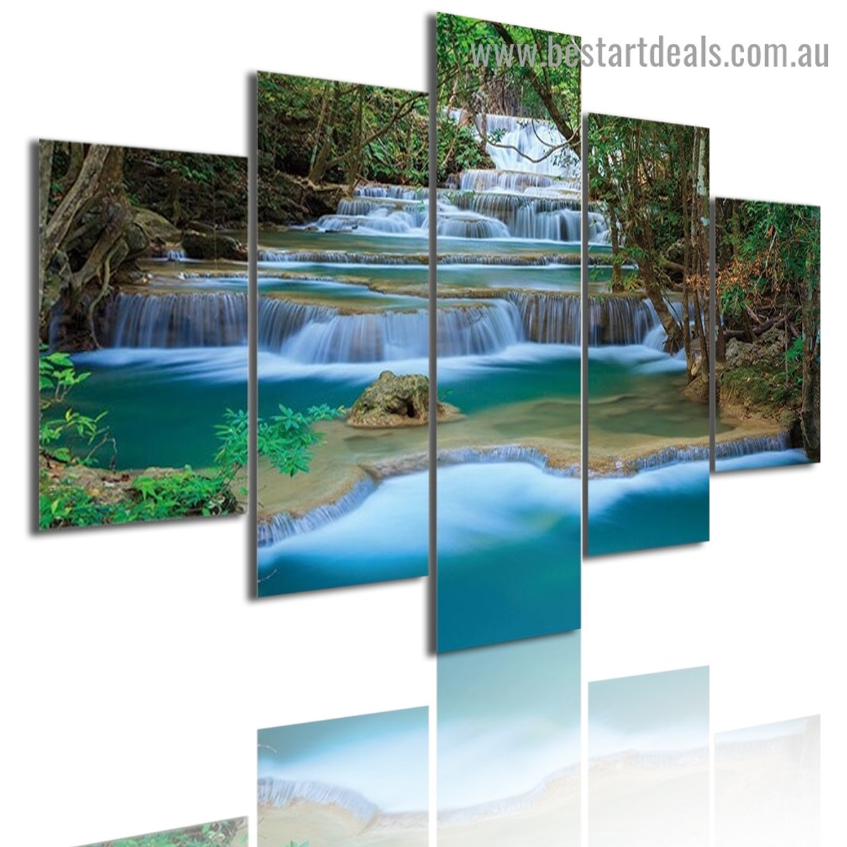 Erawan Waterfall Nature Landscape Modern Artwork Photo Canvas Print for Room Wall Decoration