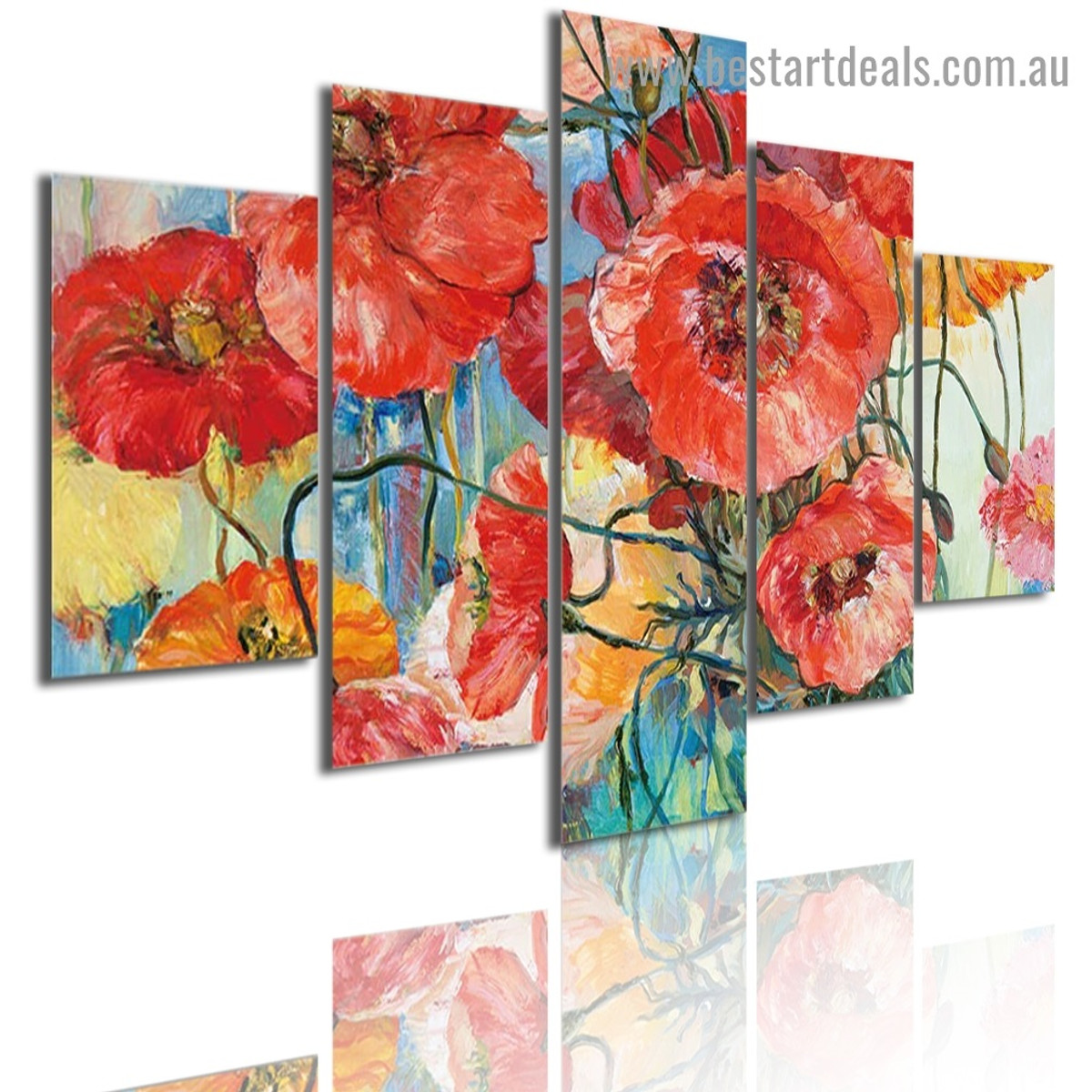 Oriental Poppies Flowers Botanical Abstract Modern Artwork Portrait Canvas Print for Room Wall Decoration