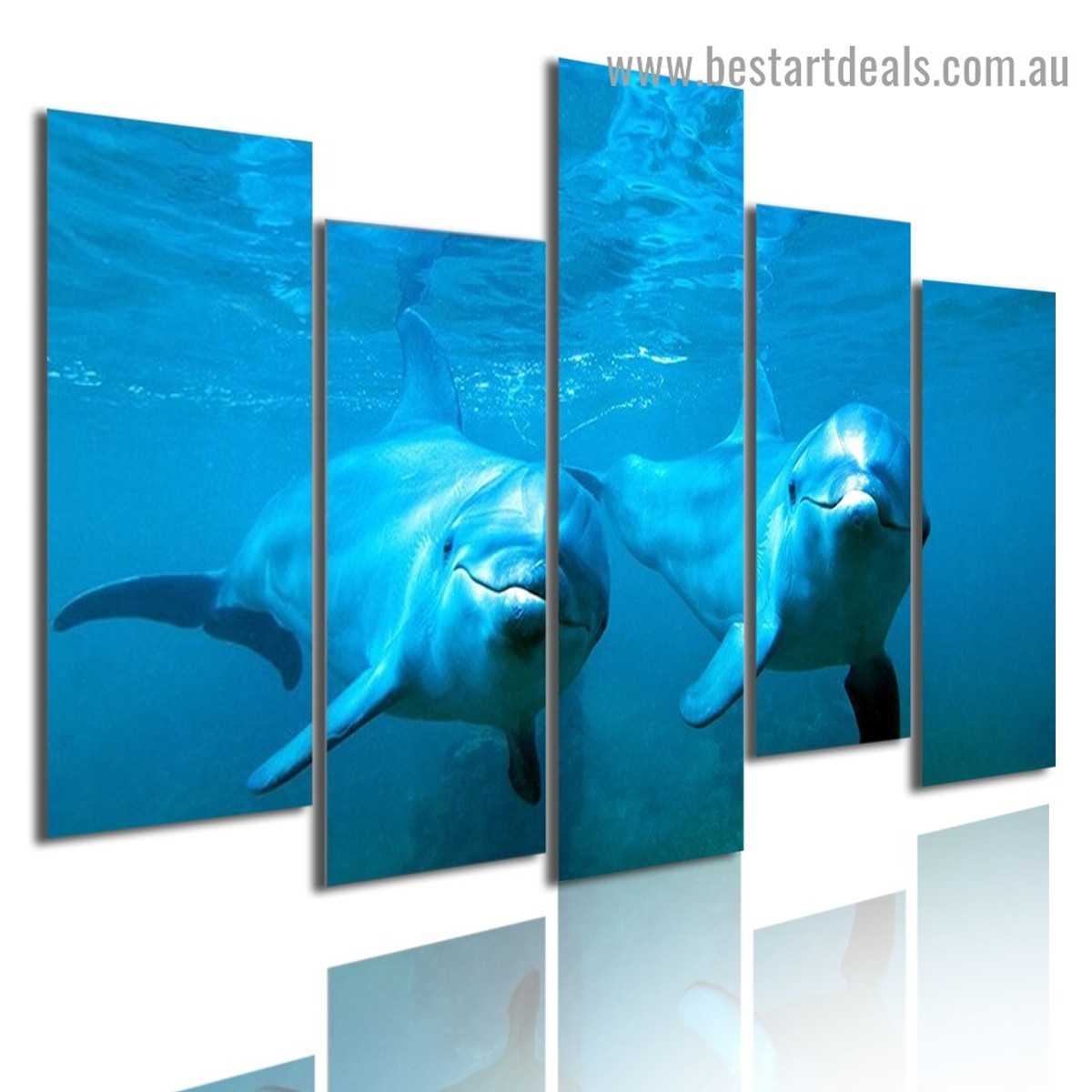 Deep Ocean Dolphins Seascape Modern Artwork Photo Canvas Print for Room Wall Garniture