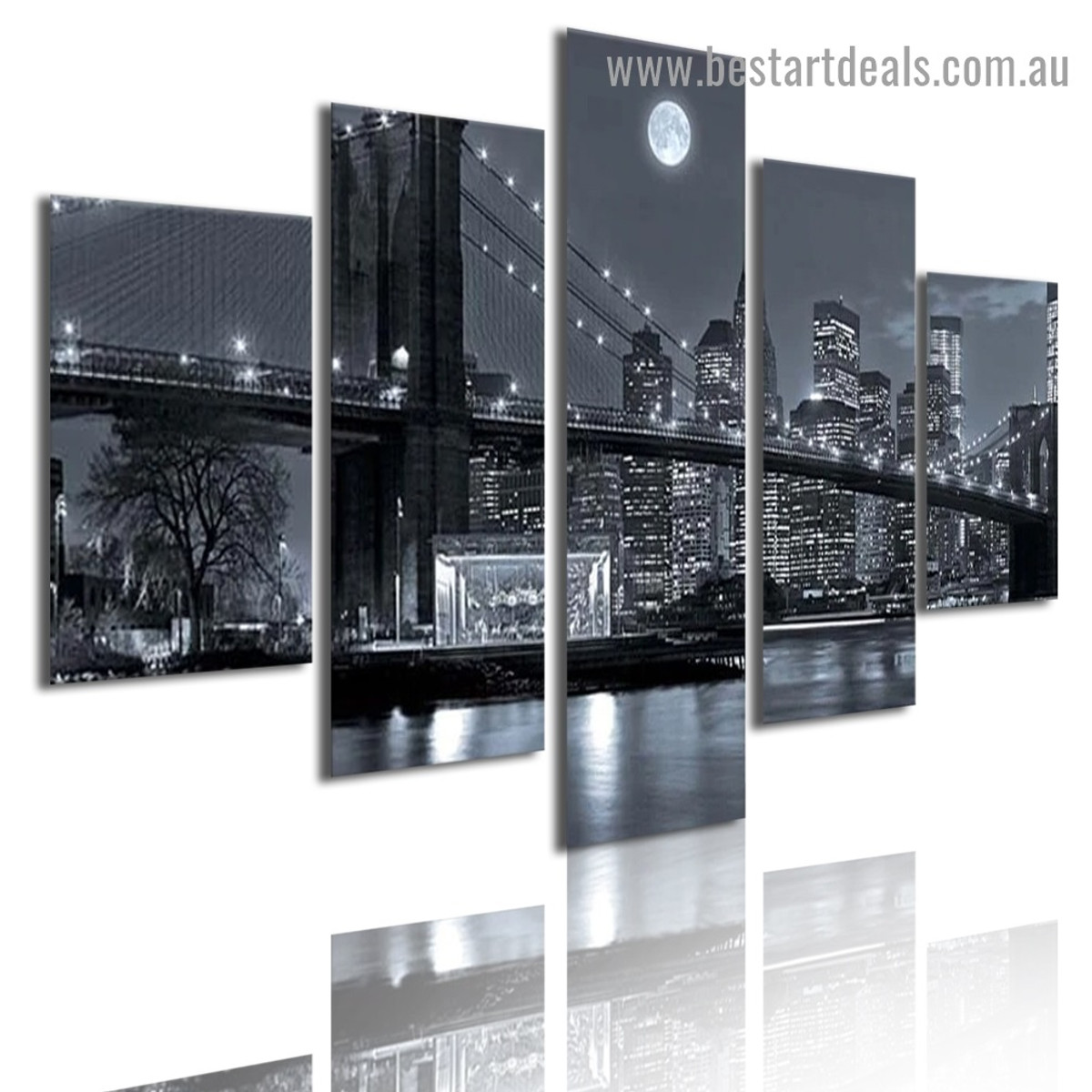 Monochrome City Bridge Cityscape Modern Artwork Photo Canvas Print for Room Wall Adornment