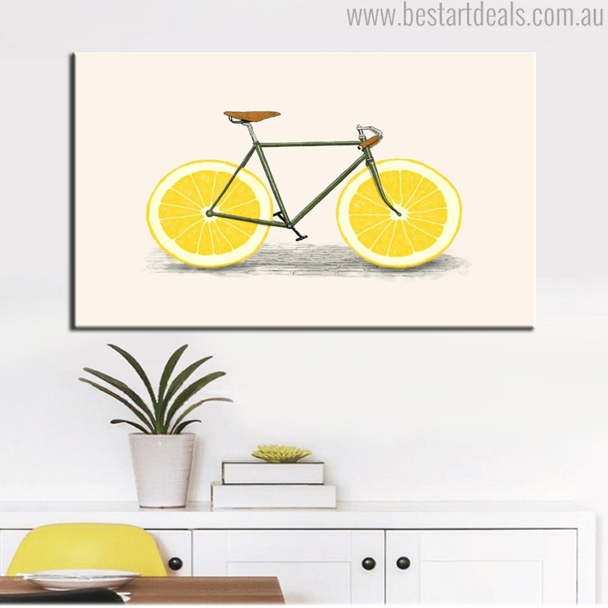 Citrus Limon Bicycle Abstract Modern Food & Beverage Painting Canvas Print for Home Wall Outfit