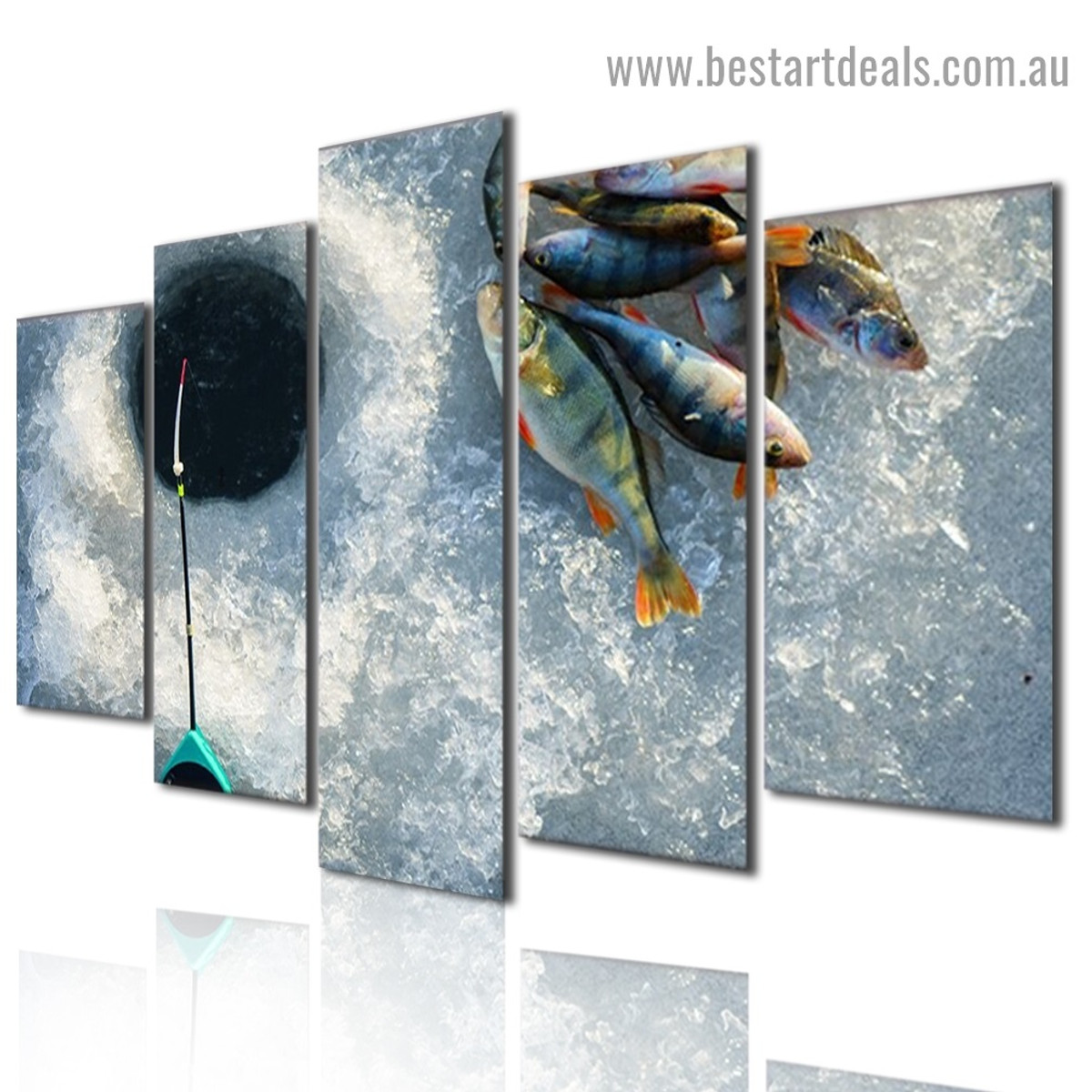 Ice Fishing Animal Seascape Modern Artwork Photo Canvas Print for Room Wall Adornment