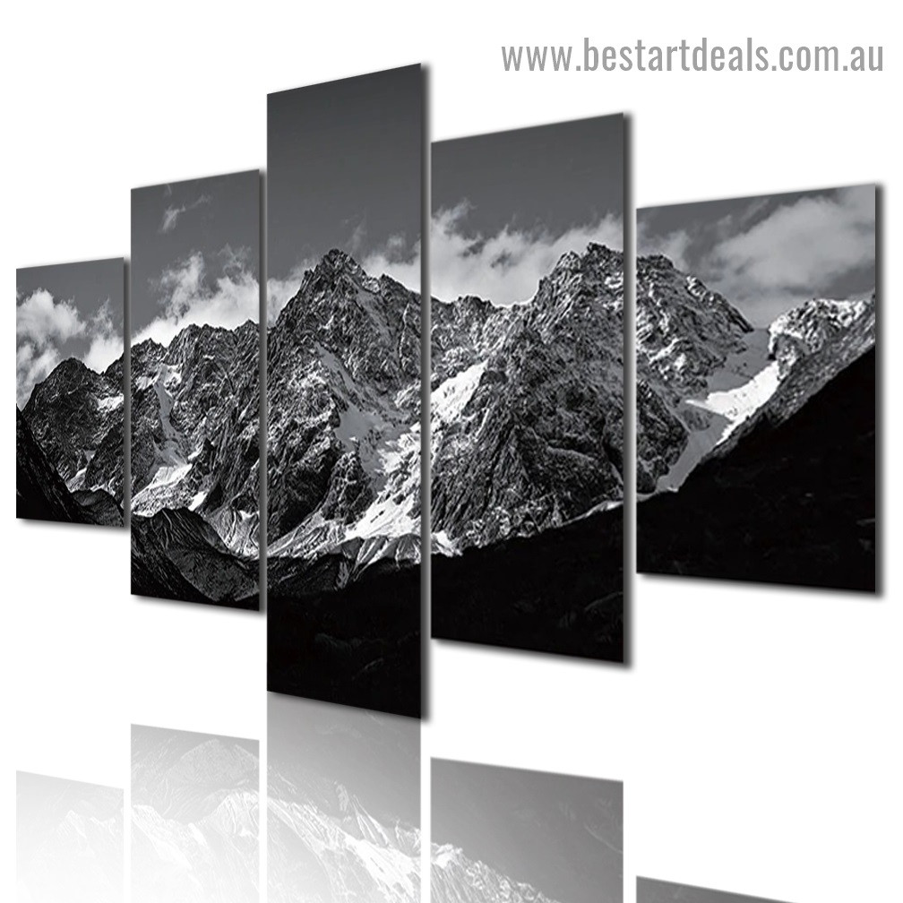 Colorless Snow Mountain Landscape Modern Artwork Image Canvas Print for Room Wall Garniture