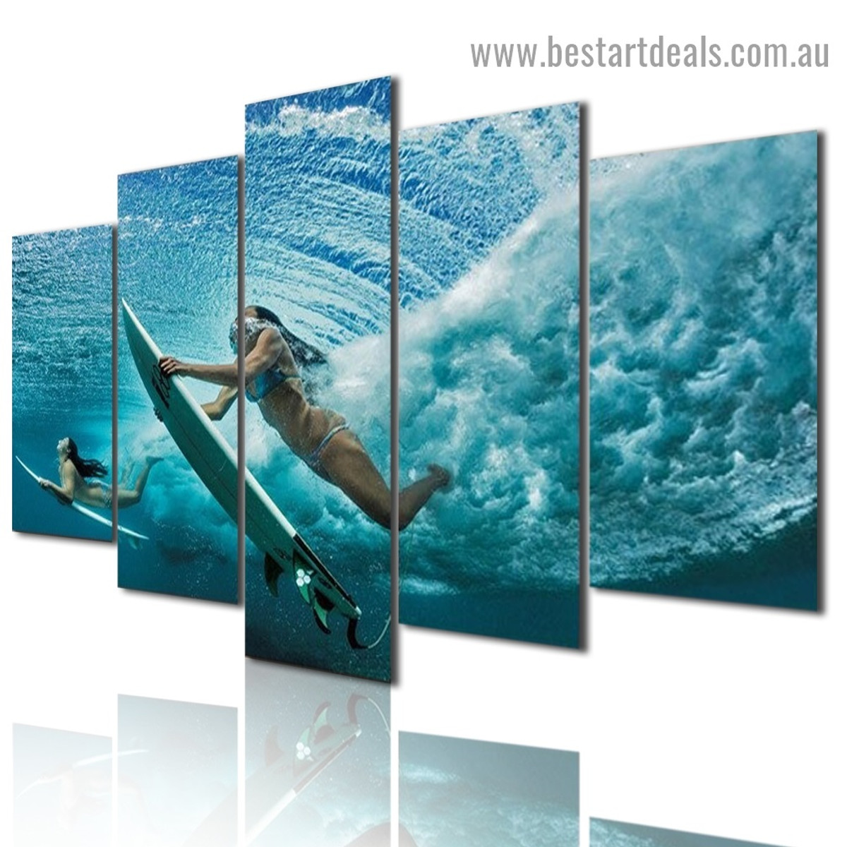 Surfing Girl Seascape Figure Modern Artwork Image Canvas Print for Room Wall Ornament