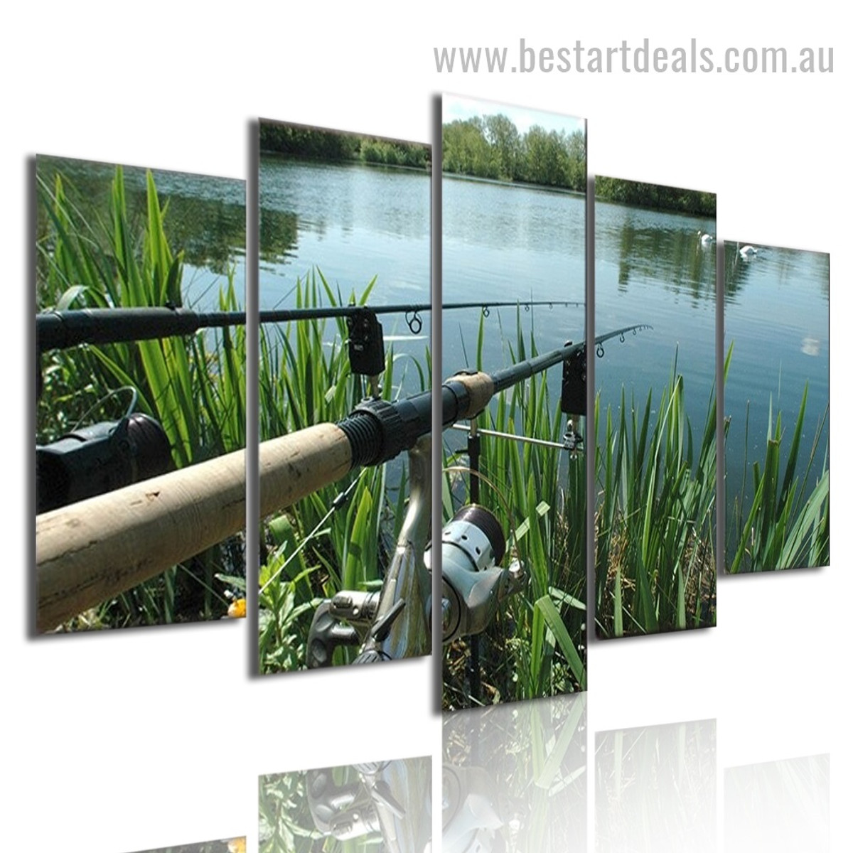 Fishing Stick Landscape Modern Framed Effigy Picture Canvas Print
