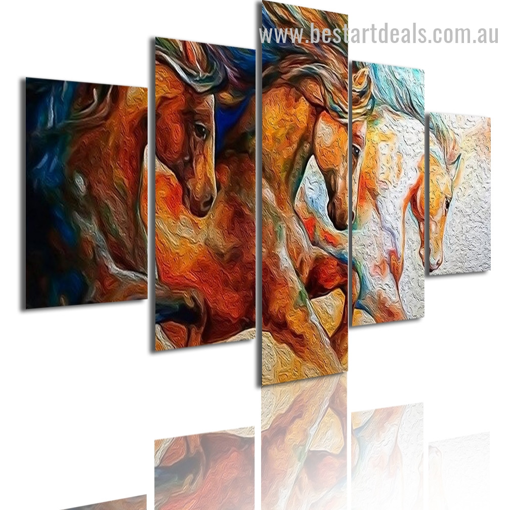 Wild Running Horses Animal Modern Framed Portraiture Pic Canvas Print