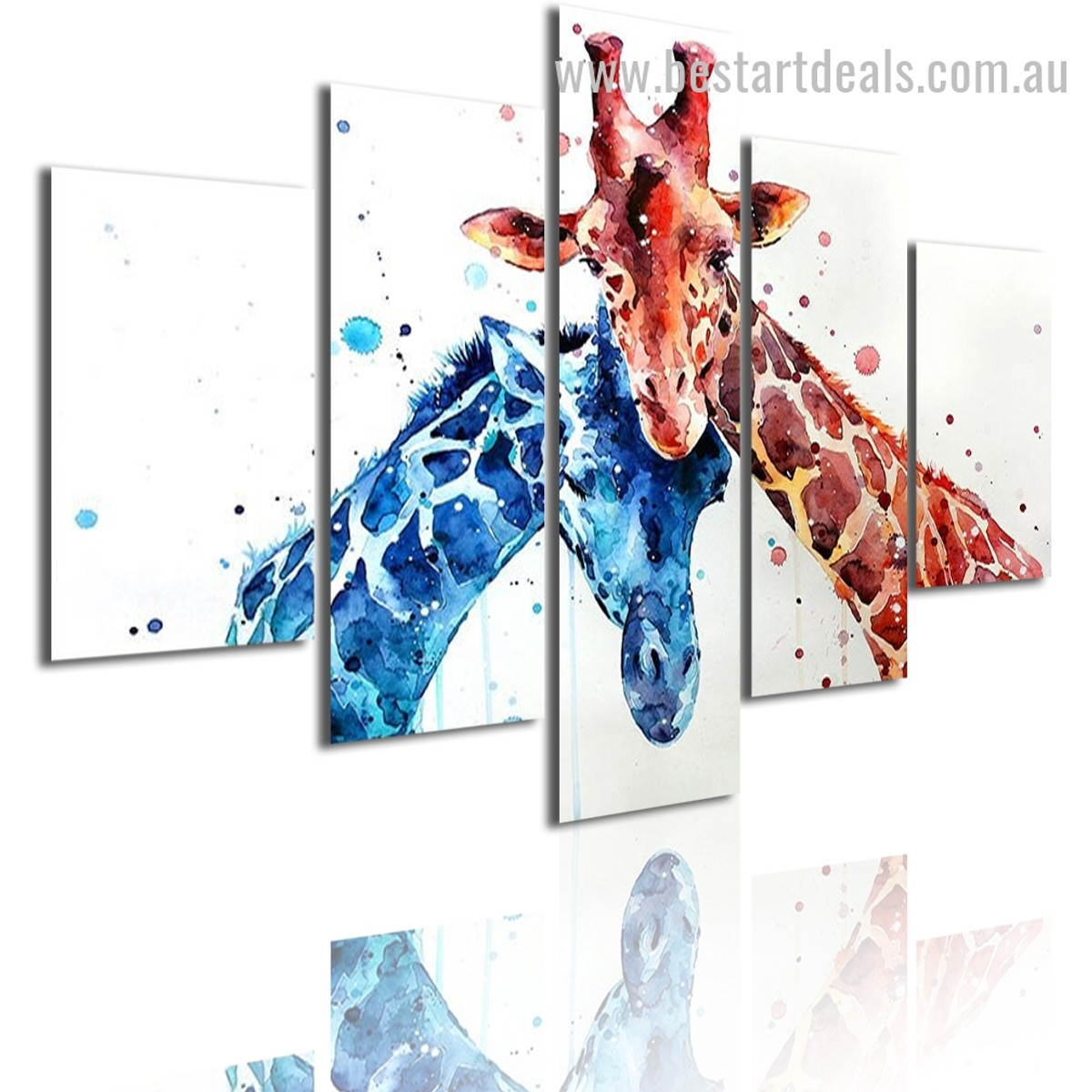 Brown Blue Giraffes Animal Watercolor Modern Framed Painting Image Canvas Print