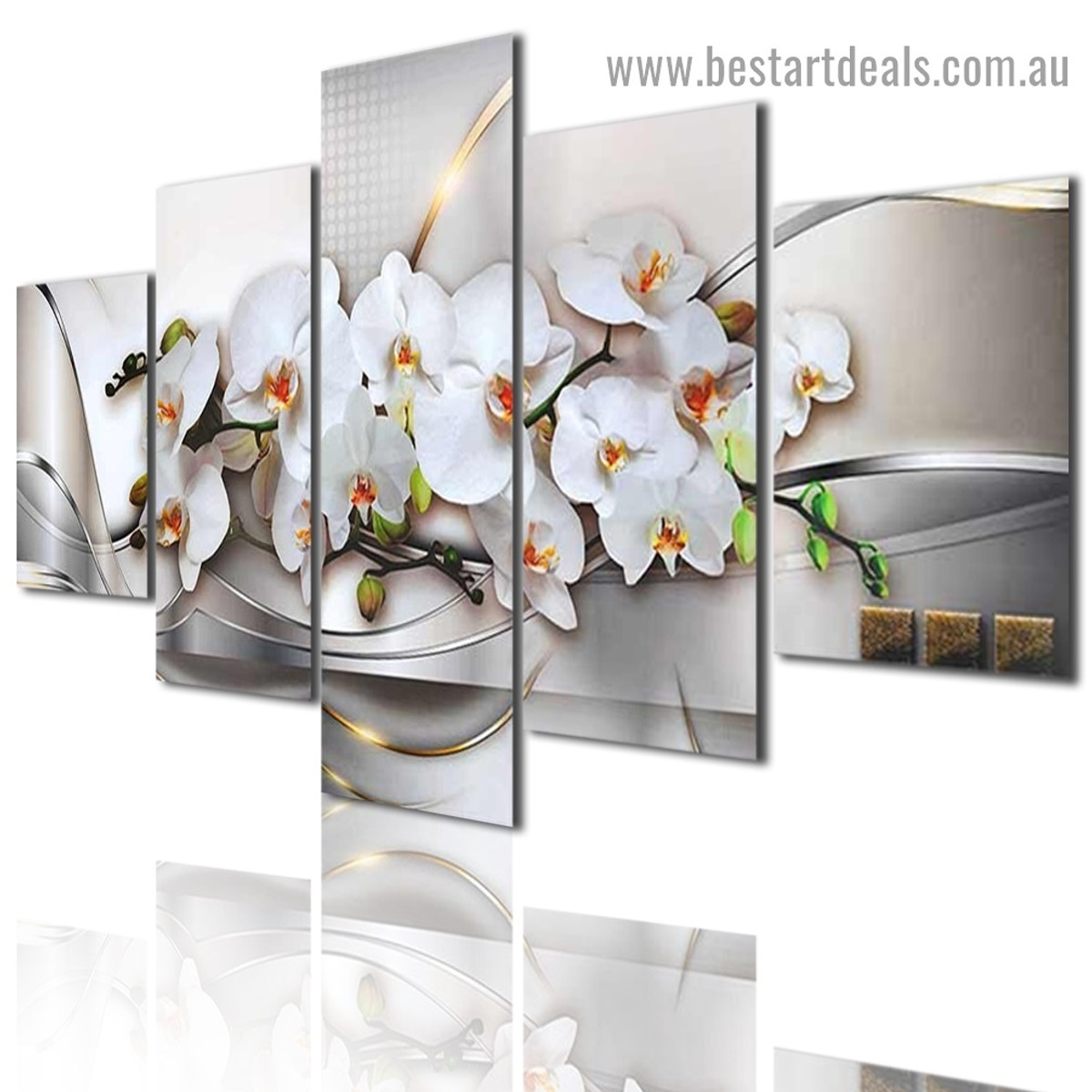 White Orchids Botanical Modern Artwork Picture Canvas Print for Room Wall Adornment