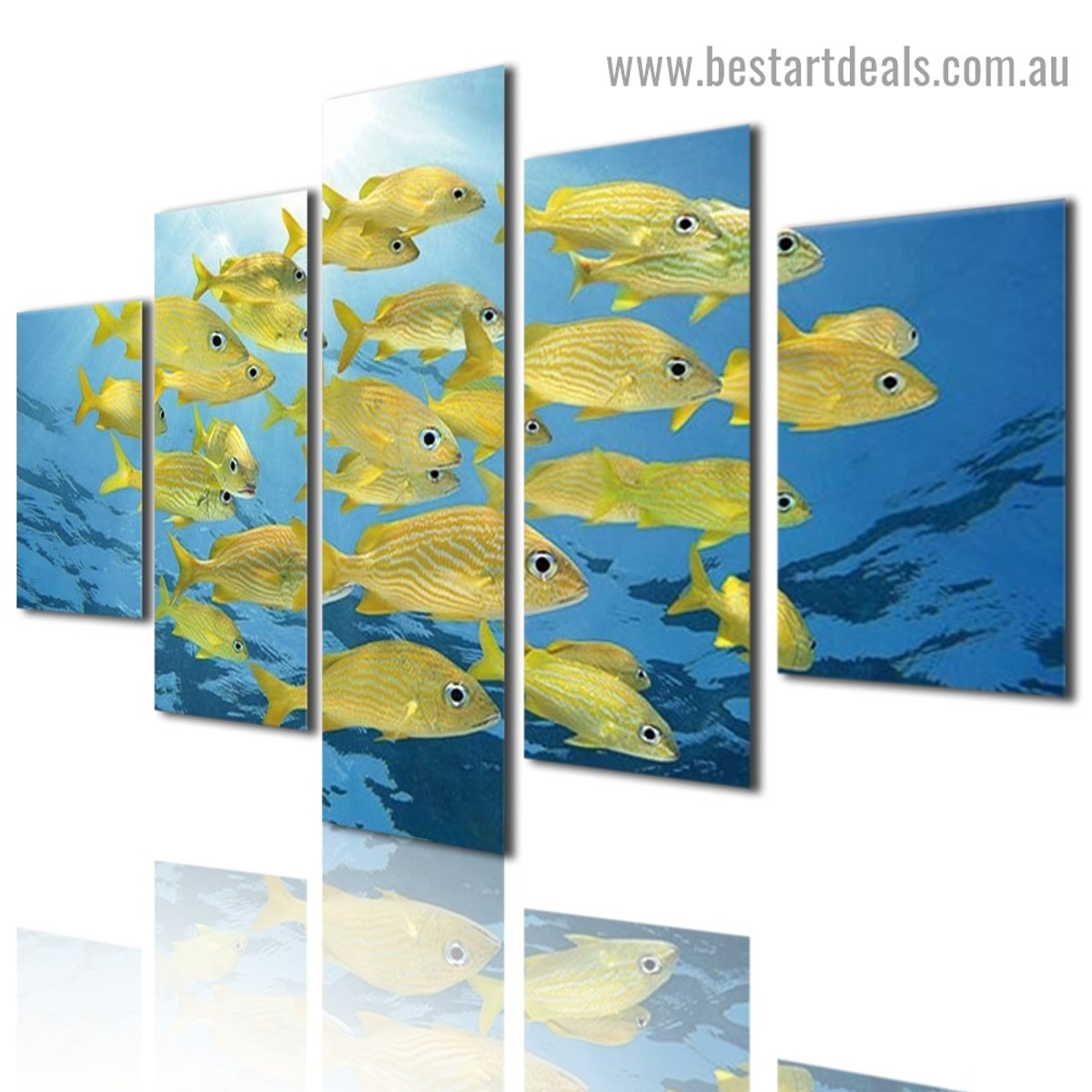 School of Fish Animal Seascape Modern Artwork Image Canvas Print for Room Wall Garniture