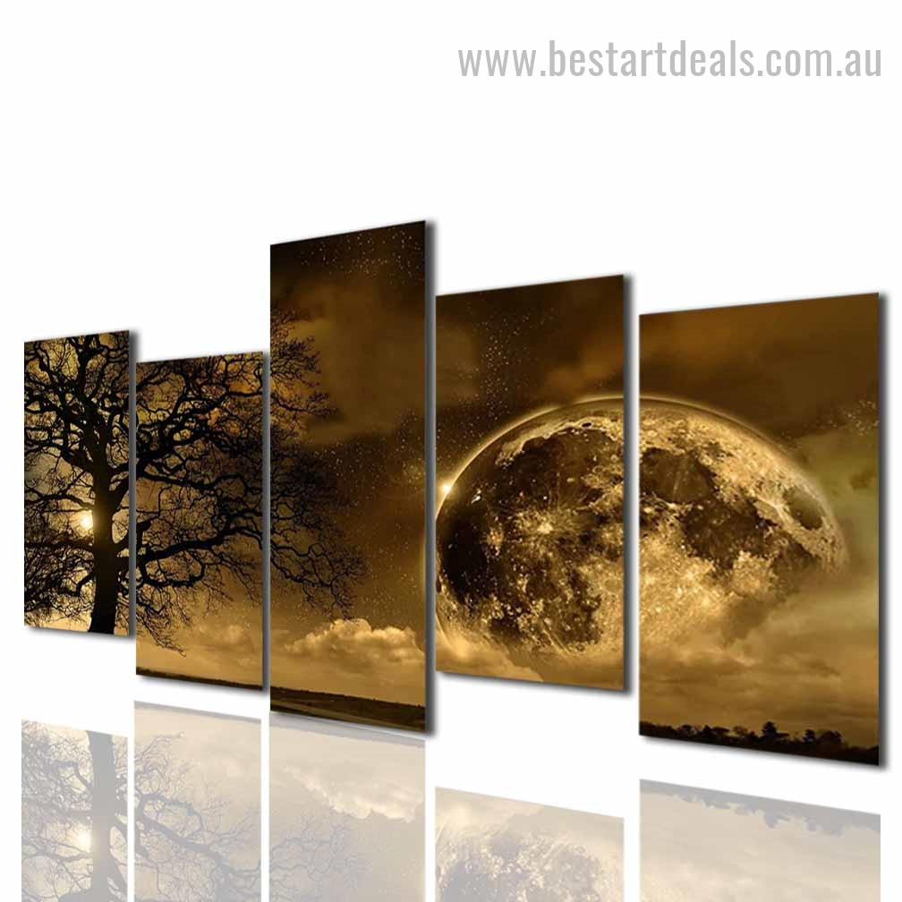 Night Sepia Nature Landscape Modern Framed Artwork Picture Canvas Print