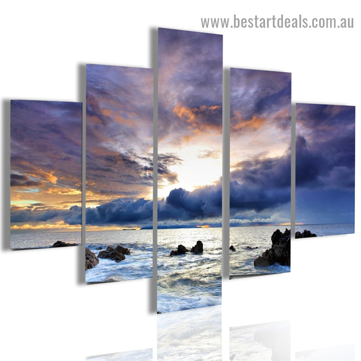 Cloudy Seaside Landscape Nature Modern Artwork Portrait Canvas Print for Room Wall Décor