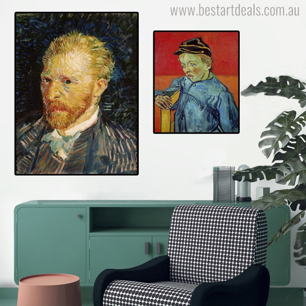 Schoolboy and Self-Portrait Vincent Van Gogh Impressionist Reproduction Figure Painting Canvas Print for Living Room Wall Outfit