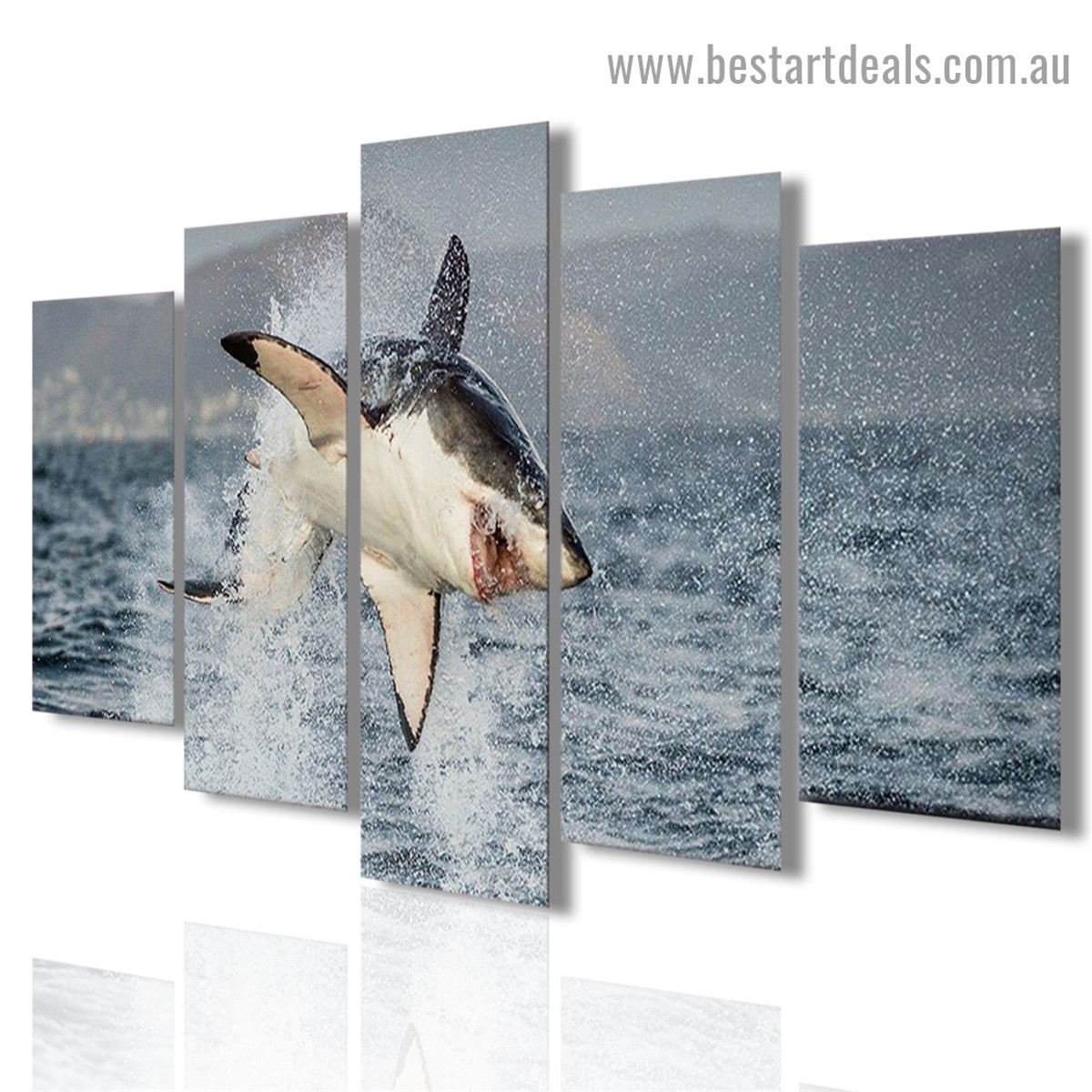 Shark Breaching Animal Seascape Modern Artwork Portrait Canvas Print for Room Wall Garniture